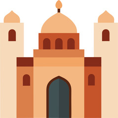Grand mosque building with multiple domes isolated transparent background flat vector illustration, Islamic religious architecture