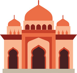 Traditional Middle Eastern Mosque Palace Illustration Red Orange Domes Arches Minimalist Flat Design Building Vector
