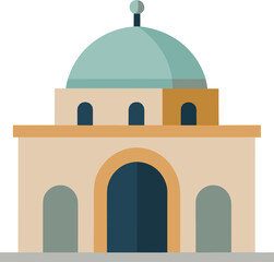 Mosque building flat design Islamic architecture sacred place worship dome arch windows traditional structure