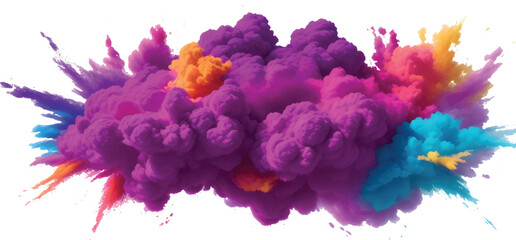 Modern Abstract Watercolor Splash Explosion in Rainbow Shades Featuring Brush Strokes and Splatter Stains on White for Trendy Design Projects