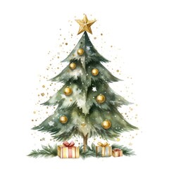 Fototapeta premium Festive watercolor Christmas tree illustration