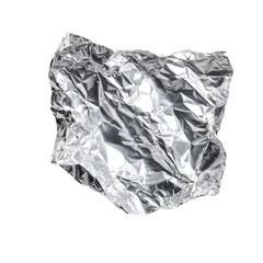 Fototapeta premium Crinkled silver foil ball isolated on black background