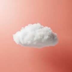 White cloud against pastel coral color background. Weather minimal concept.