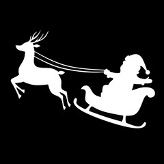 Santa sleigh white sillhouette design vector,santa sleigh white image,santa Claus white sillhouette on black background,santa sleigh sillhouette on white color design