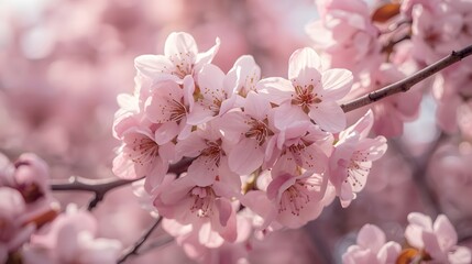 Fototapeta premium Beautiful flor de cerezo (cherry blossom) branches in full bloom, soft pink petals and delicate details