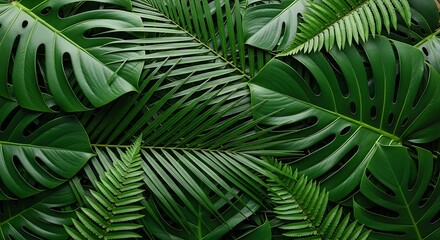 Naklejka premium Creative layout made of tropical leaves. Flat lay. Nature concept.