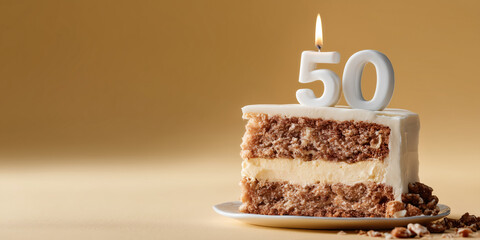 A delicious slice of cake decorated for a 50th birthday celebration