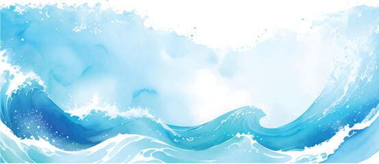 Obraz premium Soft Gradient Blue Ocean Wave Abstract Watercolor Texture Background with Gentle Fluid Flow and White Highlights for Calm Marine Graphic Design