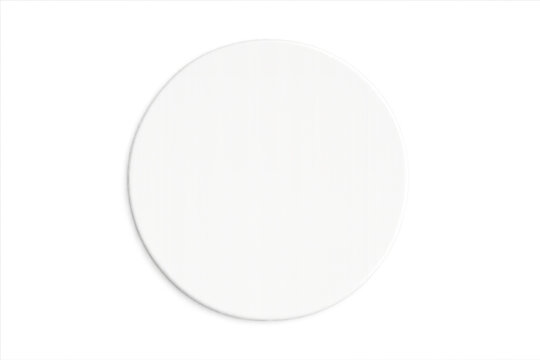 Blank white round paper coaster or packaging label on transparent background providing copy space for branding