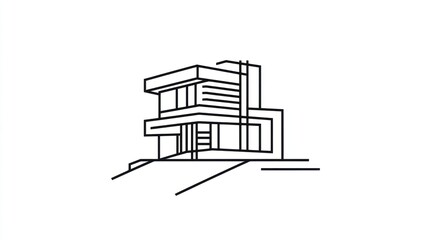 Minimalist house outline, architectural design on white for use in real estate marketing
