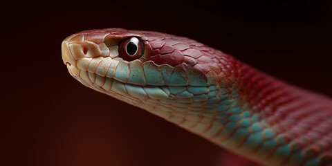 A close-up shot of a mesmerizing snake, showcasing vibrant colors and intricate scales