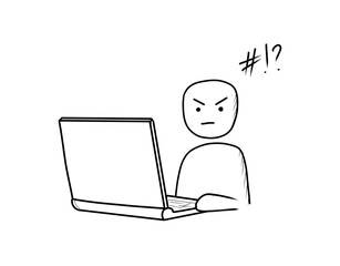 character angry confused on laptop cartoon style illustration people