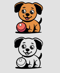 Fototapeta premium Happy Dog Sitting Coloring Page. Easy-to-Color Puppy Line Drawing.