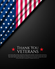 Thank you veterans, November 11, honoring all who served with American flags on black background vector illustration