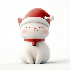 Christmas cat wearing santa hat white style cute.