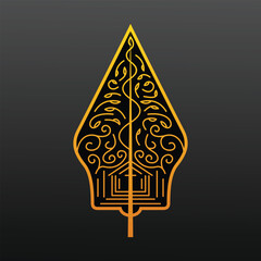 Gunungan Kayon Javanese Indonesian Traditional Wayang Puppet Art Show Cultural Pattern Black Gold Vector