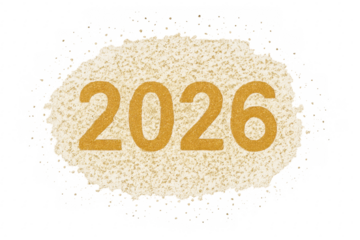 2026 year number in golden glitter on transparent background