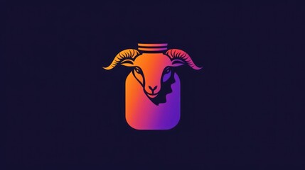 Gradient sheep head in jug, dark background. Illustration for creative graphic design