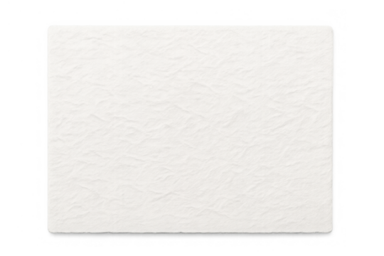 Crumpled white paper texture with soft rounded corners representing blank space and material background on transparent background