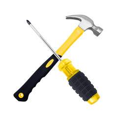 Cross Hammer and screwdriver tool on transparent background png