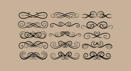 Obraz premium Collection of ornate decorative flourishes and swirls on beige background