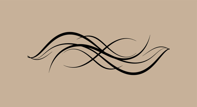 Elegant abstract black ink flourish on a muted beige background