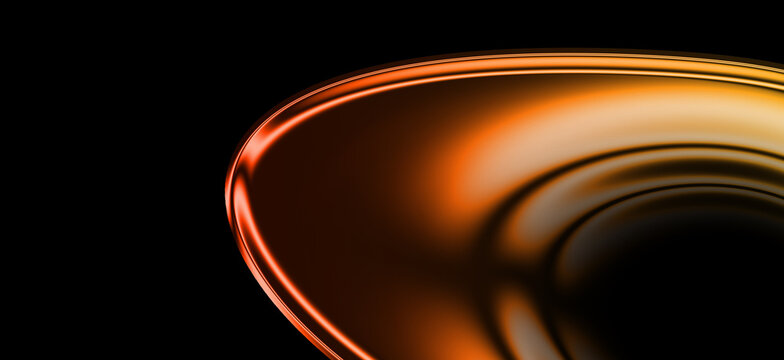 Abstract Glowing Orange Metallic Shape, Futuristic 3D Liquid Form on Dark Background
