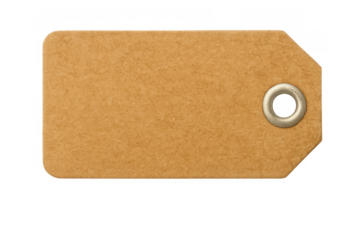 Kraft paper blank tag with metal eyelet, presenting clean copy space for pricing, sales, and retail concepts