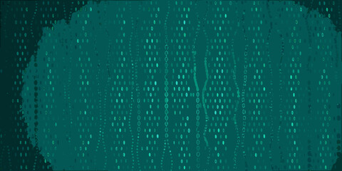 Abstract digital data stream with flowing binary code and textured background in teal and green hues