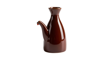 Ceramic soy sauce dispenser isolated on transparent background, a traditional vessel for serving soy sauce with a spout and elegant design