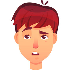 Young Man With Short Red Hair Expressing Confusion With Droopy Eyes and Open Mouth on Transparent Background