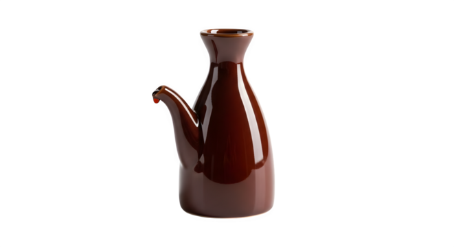 Ceramic soy sauce dispenser isolated on transparent background, a traditional vessel for serving soy sauce with a spout and elegant design