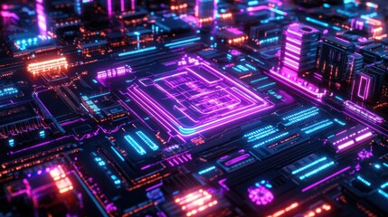 Obraz premium Futuristic Circuit Board Cityscape