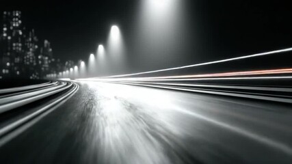 Nighttime city road with light trails and reflections - Powered by Adobe