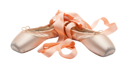 Ballet pointe shoes isolated on transparent background, a symbol of grace, elegance, and the dedication of dancers in classical ballet