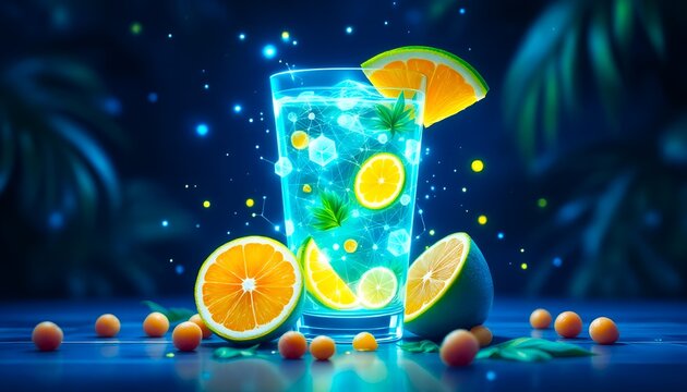 Neon Citrus Cocktail: Refreshing Drink with Limes & Oranges