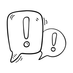 exclamation mark icon with bubble chat set, comix exclamation mark icon doodle hand drawn. Outline line drawing clipart symbol