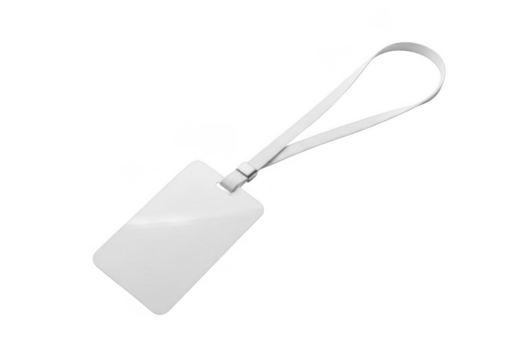 Blank white rectangular tag with a white ribbon loop isolated on transparent background