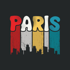 Retro Paris Cityscape Lettering t shirt and apparel design