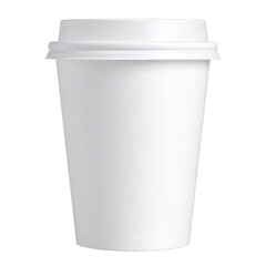 White paper cup with lid, centered on black background