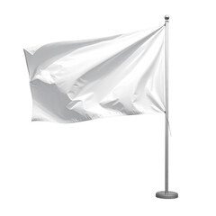 White flag on pole, slight wave, isolated on black