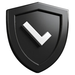 Dark shield with a slanted white checkmark on its face