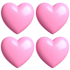 Four pink glossy hearts arranged in a square