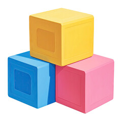 Stacked colorful cubes in yellow, blue, and pink
