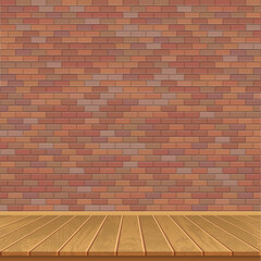 Empty room with wooden floor and brick wall