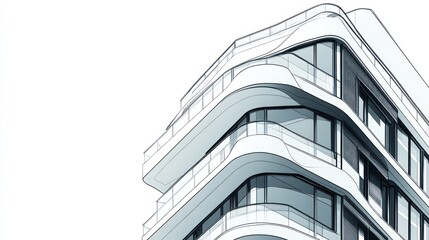 White building sketch, upper corner view, with blank background, use for design work