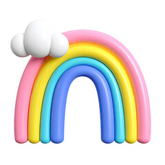 Pastel cartoon rainbow with cloud on black background