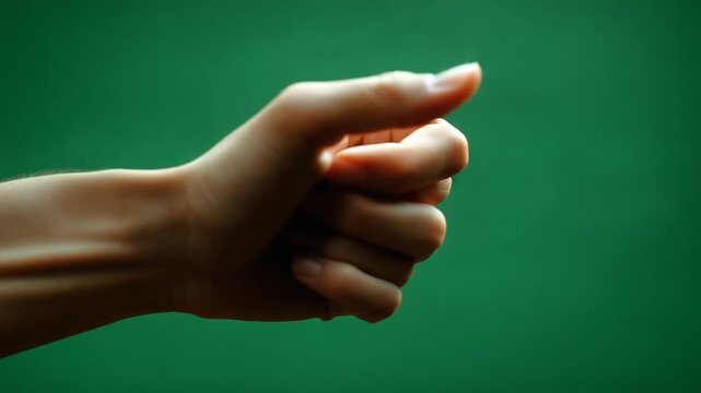 Open hand reaching out against a green background