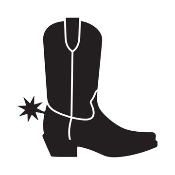 Black cowboy boot with a spur on a white background