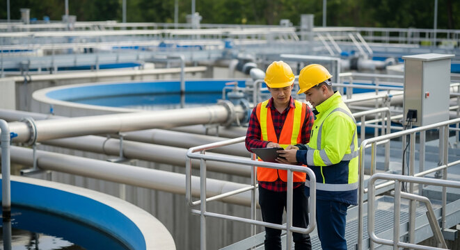 Professional Engineers Reviewing Water Treatment Plant Data